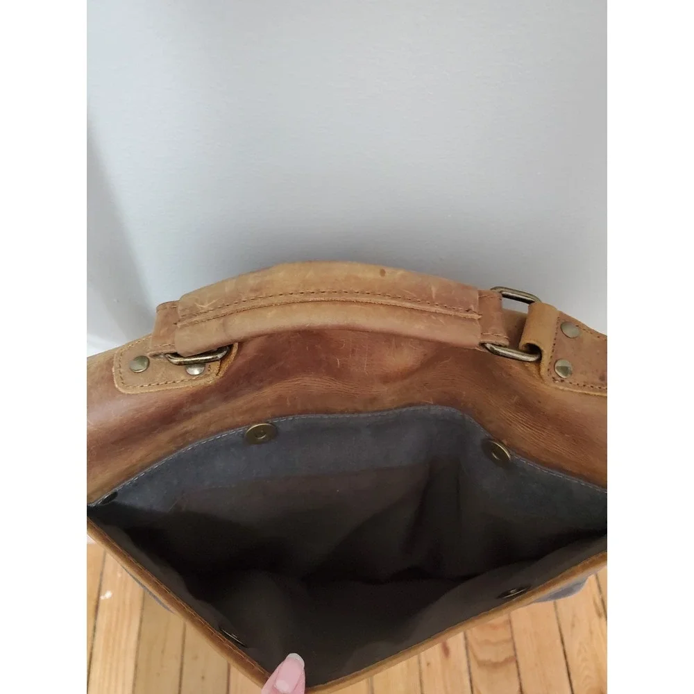 Langforth Messenger Bag Leather & Gray Canvas Laptop CrossBody